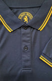 Navy Blue Men's Polo Shirt with Bright Yellow Accent Stripes