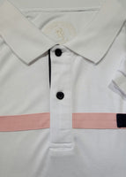 Solid White Men's Polo Shirt with Chest Stripe