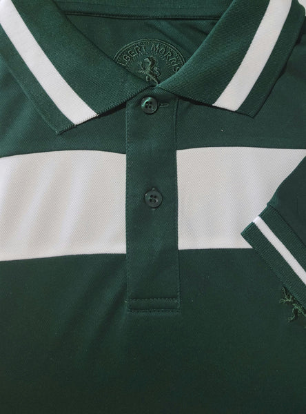 Dark Green Color Block Men's Polo Shirt with White Accents