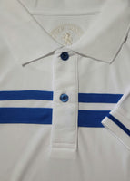 Men's Solid White Polo Shirt with Bright Blue Chest Stripes