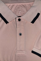French Pink Men's Polo shirt with Navy Bar Accents