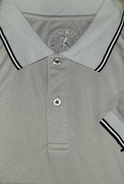 Gray Men's Polo Shirt with Black and White Accent Stripes