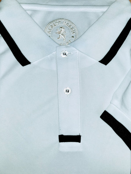 Men's White Polo Shirt with Black Bar Accents
