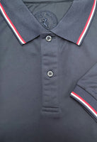 Navy Blue Men's Polo Shirt with Red, White, and Blue Accent Stripes