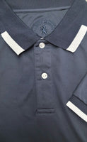 Navy Men's Polo Shirt with White Bar Accents
