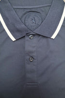 Navy Polo Shirt with Single White Accent Stripe