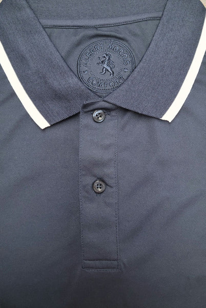 Navy Polo Shirt with Single White Accent Stripe