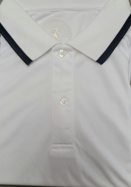 Men's White Polo Shirt with Single Navy Accent Stripe