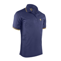 Navy Blue Men's Polo Shirt with Bright Yellow Accent Stripes